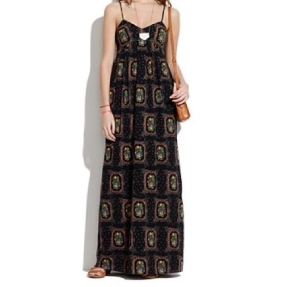 Madewell Floral Frame Maxi Dress in Black Multi